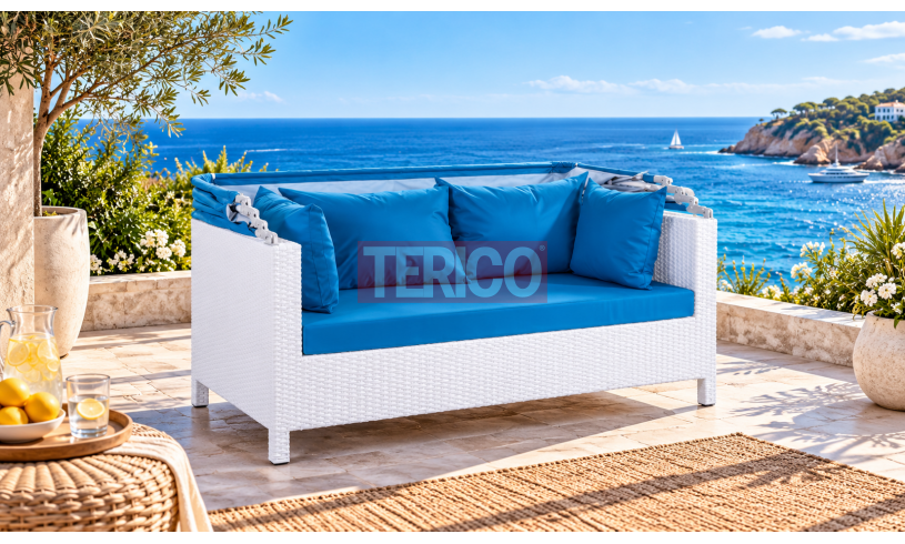 Диван Египет  из искусственного ротанга с  капюшоном 1600х920х830(1550)h